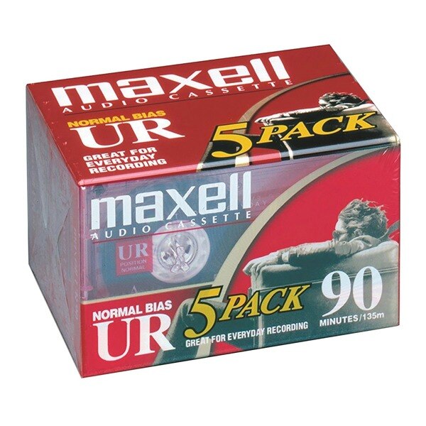 Maxell UR90 Audio Cassette Tapes, 5 Pack